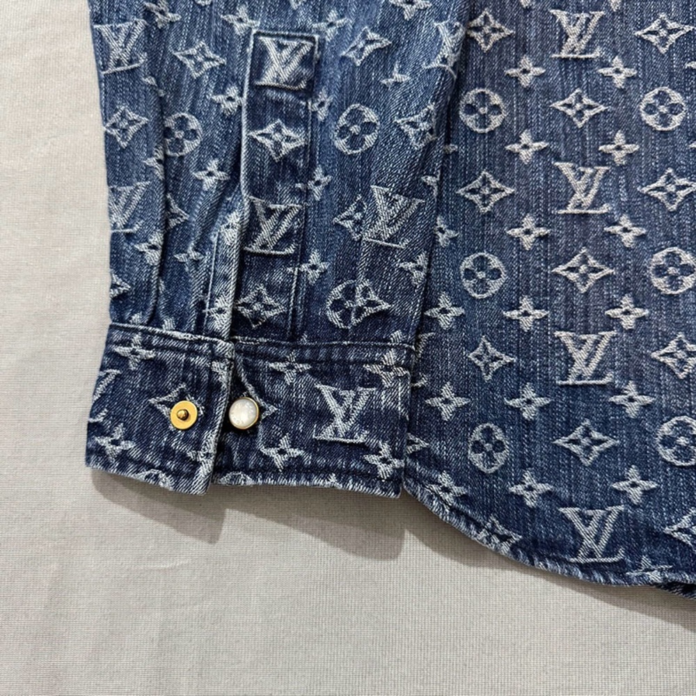Louis Vuitton Blue Denim Print Lapel Button-Down Shirt - Picture 4 of 5